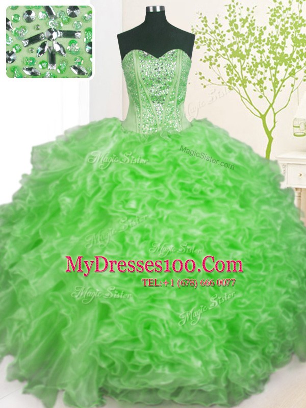 Cheap Sweetheart Sleeveless Organza Ball Gown Prom Dress Beading and Ruffles and Pick Ups Lace Up