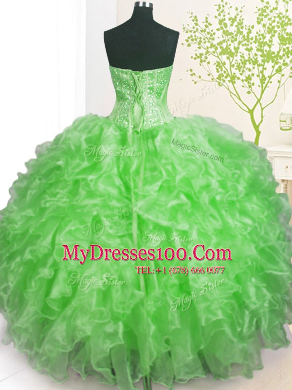 Cheap Sweetheart Sleeveless Organza Ball Gown Prom Dress Beading and Ruffles and Pick Ups Lace Up
