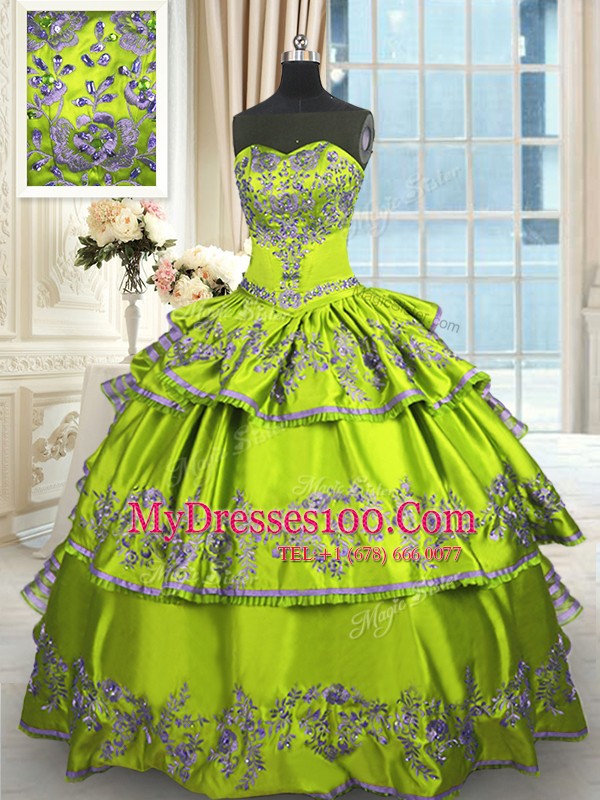 Ruffled Floor Length Yellow Green 15 Quinceanera Dress Sweetheart Sleeveless Lace Up