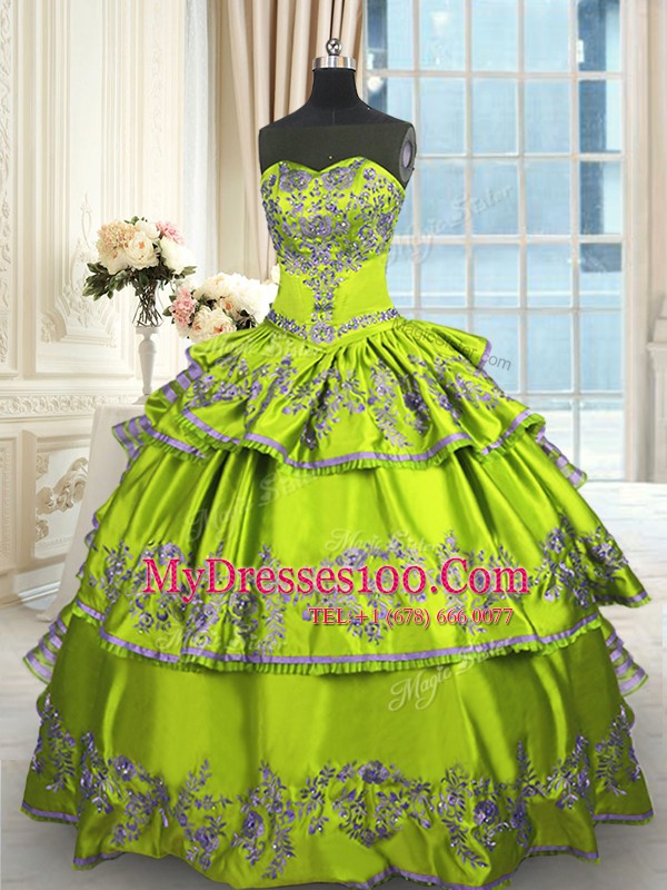 Ruffled Floor Length Yellow Green 15 Quinceanera Dress Sweetheart Sleeveless Lace Up