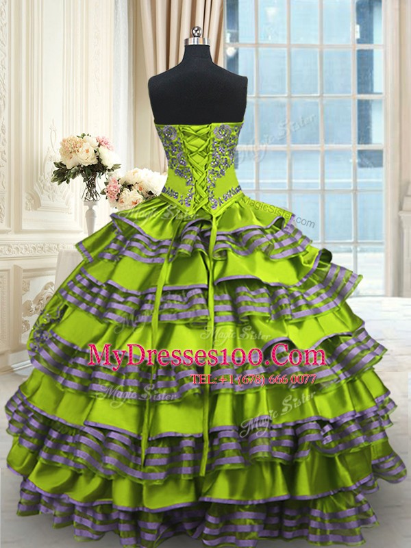 Ruffled Floor Length Yellow Green 15 Quinceanera Dress Sweetheart Sleeveless Lace Up