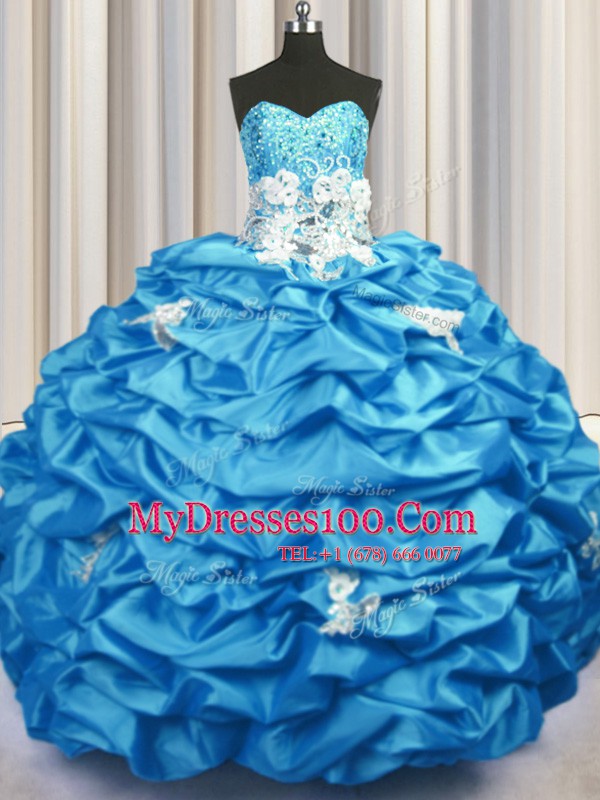 Sweetheart Sleeveless Taffeta Sweet 16 Dress Appliques and Sequins and Pick Ups Brush Train Lace Up