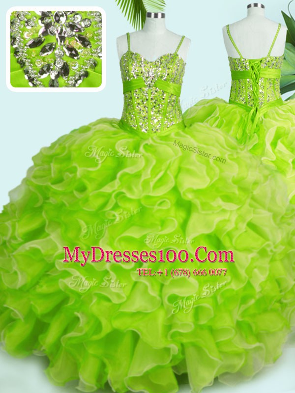 Eye-catching Sleeveless Beading and Ruffles Lace Up Quinceanera Gown