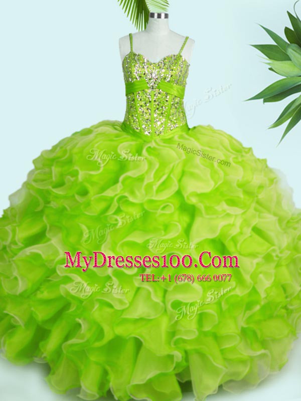 Eye-catching Sleeveless Beading and Ruffles Lace Up Quinceanera Gown