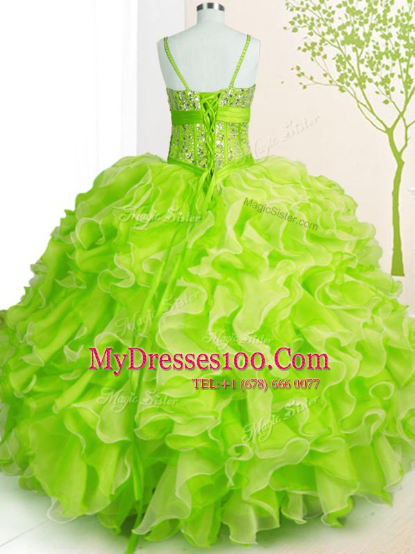 Eye-catching Sleeveless Beading and Ruffles Lace Up Quinceanera Gown