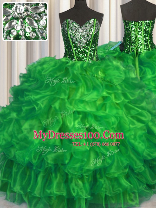 Smart Organza Sleeveless Floor Length Sweet 16 Quinceanera Dress and Beading and Ruffles