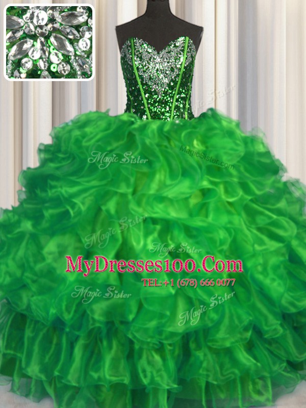 Smart Organza Sleeveless Floor Length Sweet 16 Quinceanera Dress and Beading and Ruffles