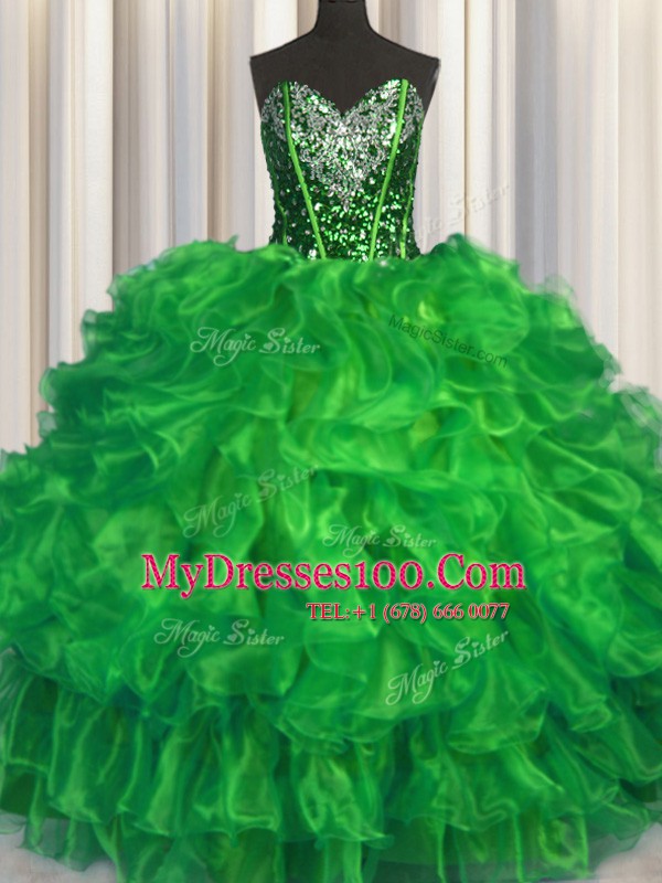 Smart Organza Sleeveless Floor Length Sweet 16 Quinceanera Dress and Beading and Ruffles