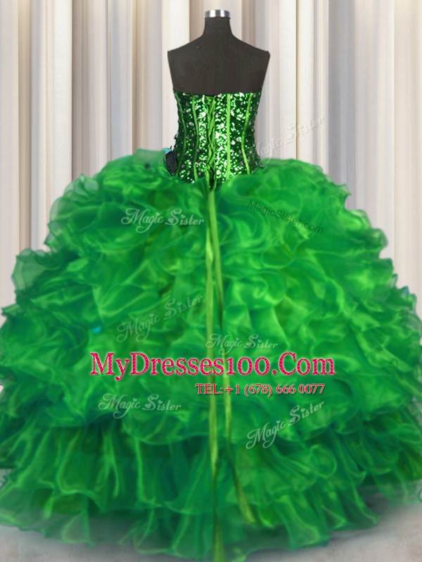 Smart Organza Sleeveless Floor Length Sweet 16 Quinceanera Dress and Beading and Ruffles