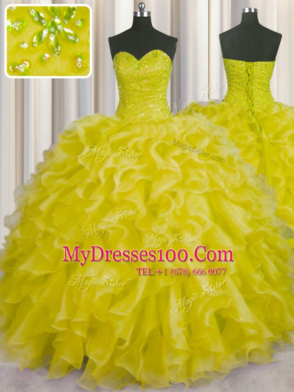Luxury Organza Sleeveless Floor Length Ball Gown Prom Dress and Beading and Ruffles