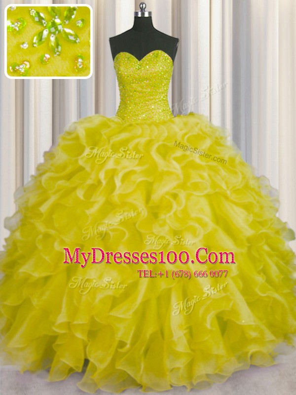 Luxury Organza Sleeveless Floor Length Ball Gown Prom Dress and Beading and Ruffles