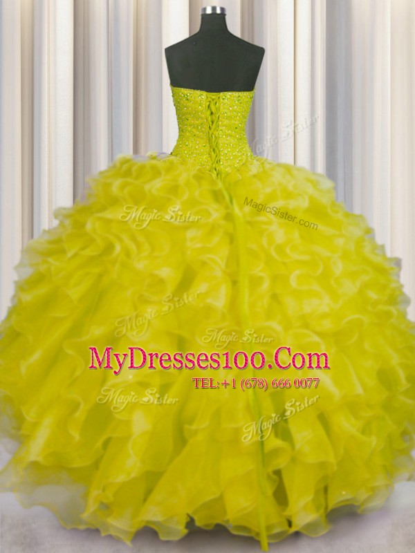Luxury Organza Sleeveless Floor Length Ball Gown Prom Dress and Beading and Ruffles