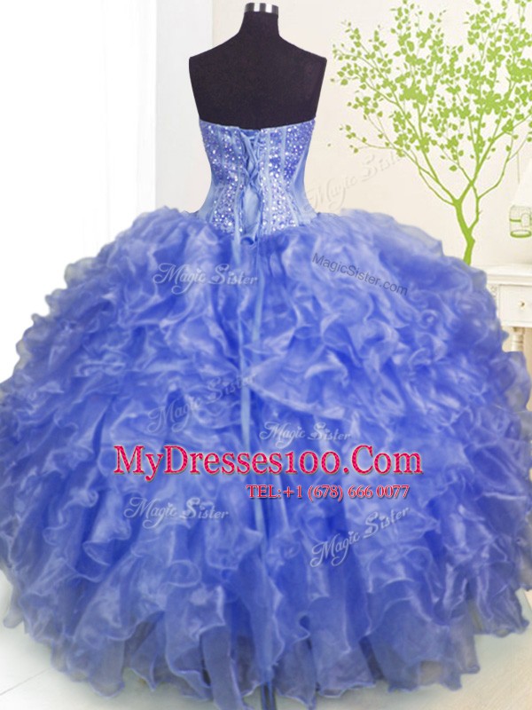 Blue Sleeveless Beading and Ruffles and Pick Ups Floor Length Sweet 16 Dress