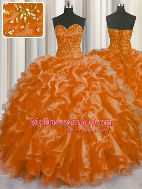 Chic Organza Sleeveless Floor Length 15 Quinceanera Dress and Beading and Ruffles