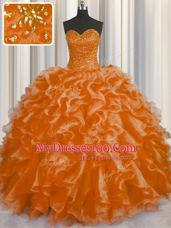 Chic Organza Sleeveless Floor Length 15 Quinceanera Dress and Beading and Ruffles