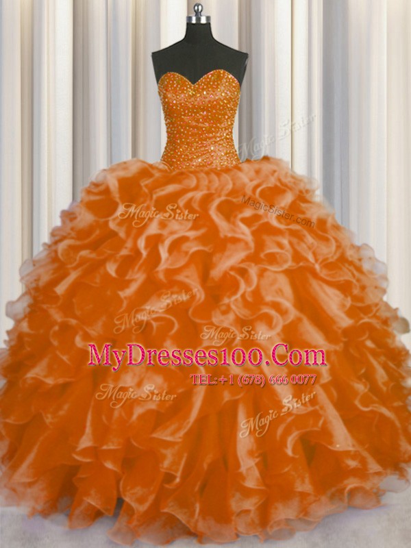 Chic Organza Sleeveless Floor Length 15 Quinceanera Dress and Beading and Ruffles