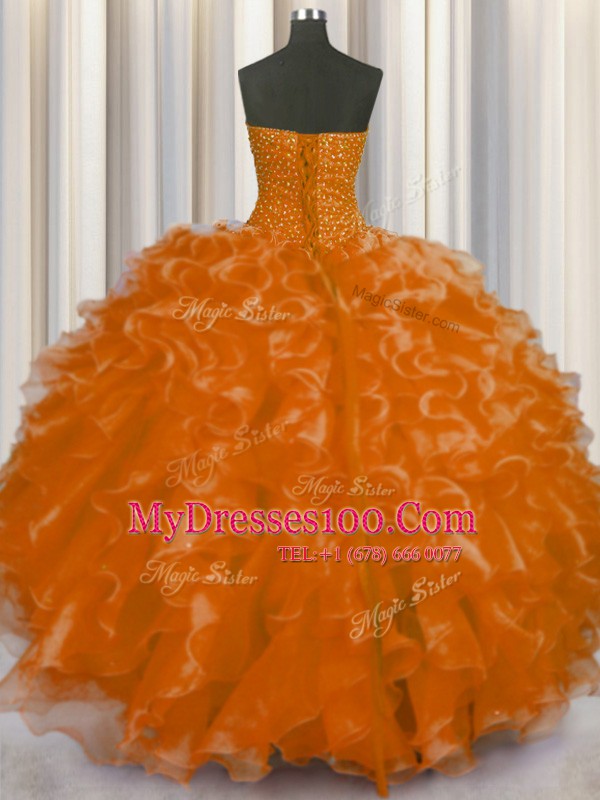 Chic Organza Sleeveless Floor Length 15 Quinceanera Dress and Beading and Ruffles