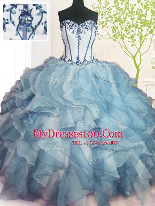 Sleeveless Floor Length Beading and Ruffles Lace Up Ball Gown Prom Dress with Multi-color