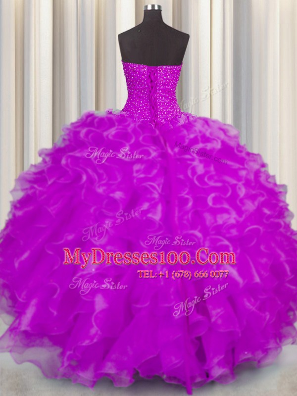Sumptuous Sweetheart Sleeveless Organza Quinceanera Gown Beading and Ruffles Lace Up