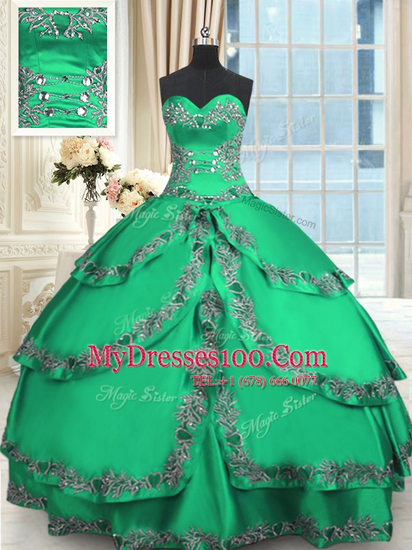 Sweetheart Sleeveless Quinceanera Dress Floor Length Beading and Embroidery and Ruffled Layers Turquoise Taffeta