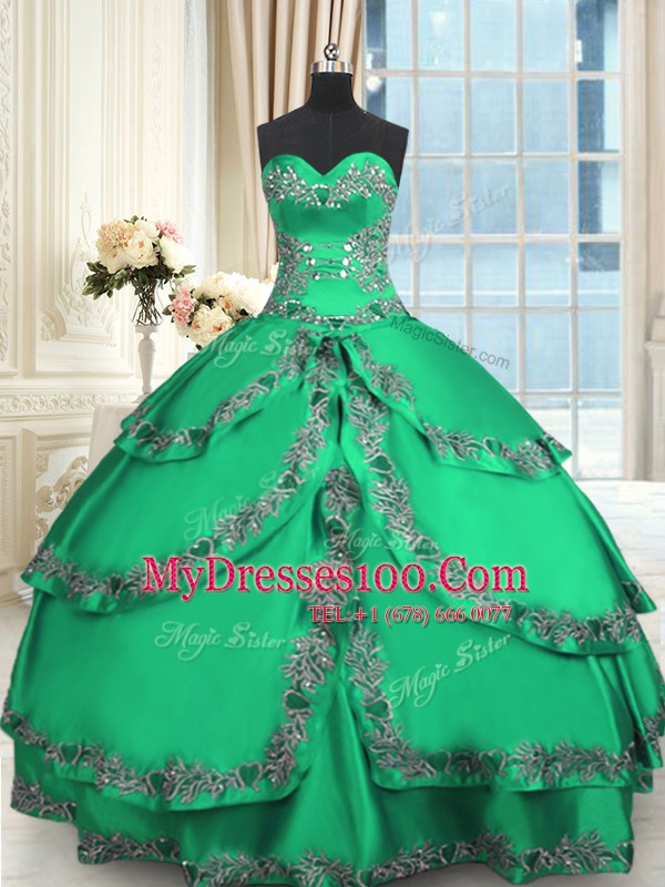 Sweetheart Sleeveless Quinceanera Dress Floor Length Beading and Embroidery and Ruffled Layers Turquoise Taffeta