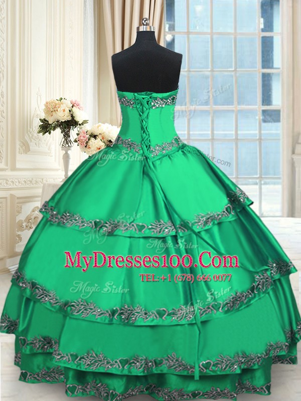 Sweetheart Sleeveless Quinceanera Dress Floor Length Beading and Embroidery and Ruffled Layers Turquoise Taffeta