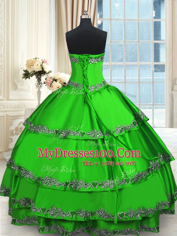 Fancy Taffeta Sweetheart Sleeveless Lace Up Beading and Embroidery and Ruffled Layers Sweet 16 Quinceanera Dress in Green