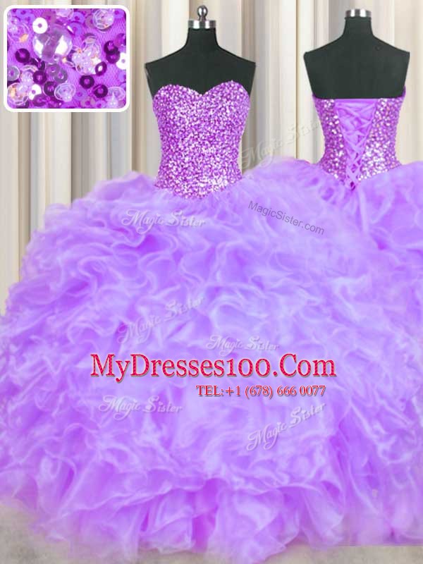 Sweetheart Sleeveless Lace Up Ball Gown Prom Dress Lavender Organza
