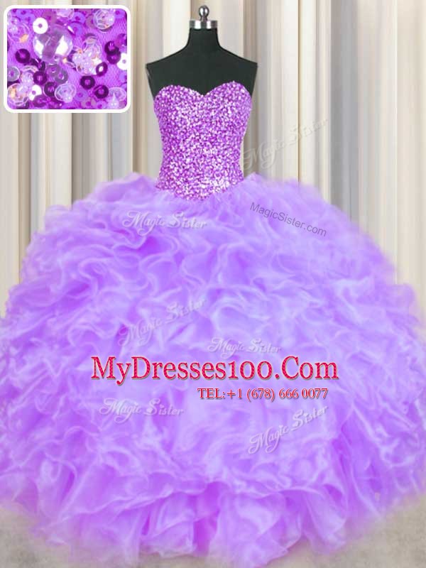 Sweetheart Sleeveless Lace Up Ball Gown Prom Dress Lavender Organza