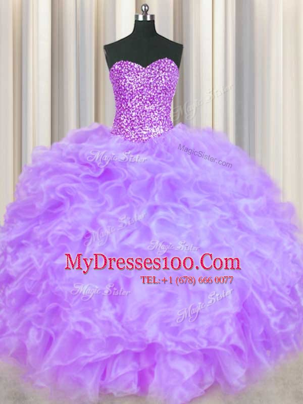 Sweetheart Sleeveless Lace Up Ball Gown Prom Dress Lavender Organza