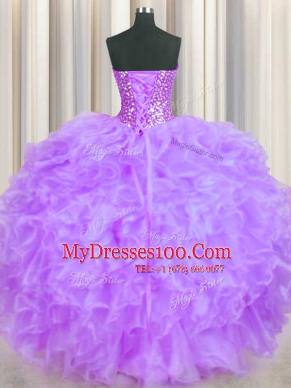 Sweetheart Sleeveless Lace Up Ball Gown Prom Dress Lavender Organza