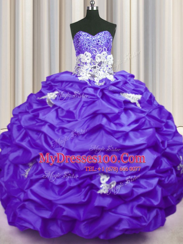 Sequins Pick Ups Brush Train Ball Gowns Sweet 16 Dresses Purple Sweetheart Taffeta Sleeveless With Train Lace Up