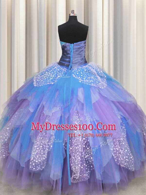 Sweetheart Sleeveless Tulle Vestidos de Quinceanera Beading and Ruching Lace Up