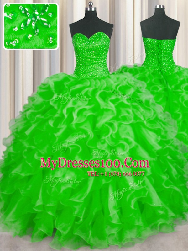Lovely Sweetheart Sleeveless Quinceanera Dress Floor Length Beading and Ruffles Organza