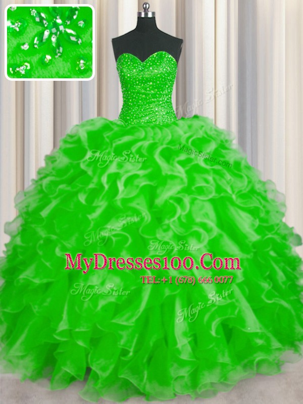 Lovely Sweetheart Sleeveless Quinceanera Dress Floor Length Beading and Ruffles Organza