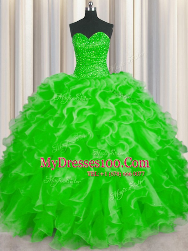 Lovely Sweetheart Sleeveless Quinceanera Dress Floor Length Beading and Ruffles Organza