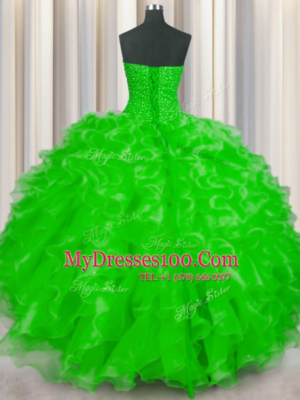 Lovely Sweetheart Sleeveless Quinceanera Dress Floor Length Beading and Ruffles Organza