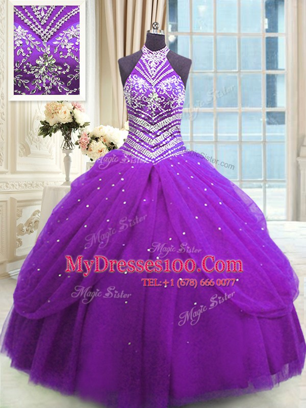 Floor Length Ball Gowns Sleeveless Purple Quinceanera Dress Lace Up