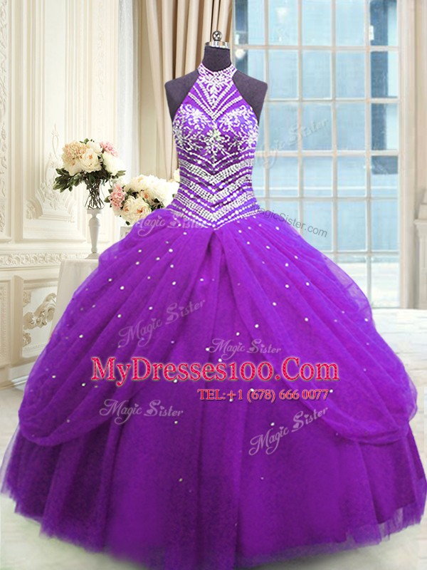 Floor Length Ball Gowns Sleeveless Purple Quinceanera Dress Lace Up