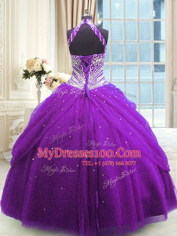 Floor Length Ball Gowns Sleeveless Purple Quinceanera Dress Lace Up
