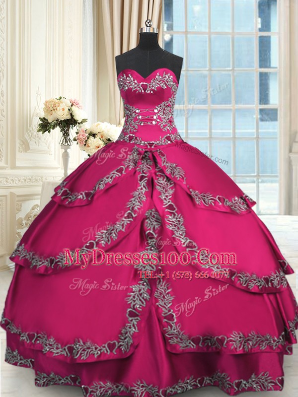Sweetheart Sleeveless Sweet 16 Quinceanera Dress Floor Length Beading and Embroidery and Ruffled Layers Wine Red Taffeta