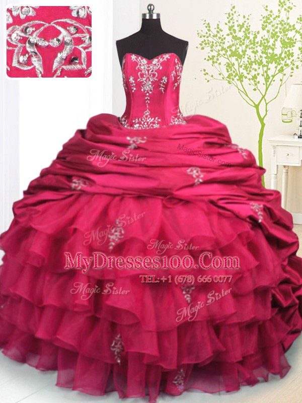 Dramatic Sleeveless Brush Train Beading and Appliques and Ruffled Layers and Pick Ups Lace Up Sweet 16 Quinceanera Dress