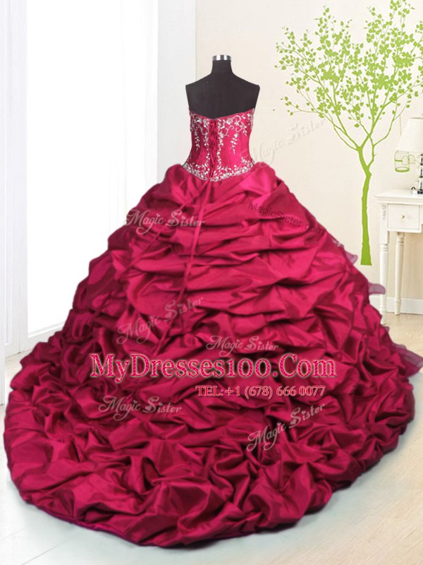 Dramatic Sleeveless Brush Train Beading and Appliques and Ruffled Layers and Pick Ups Lace Up Sweet 16 Quinceanera Dress