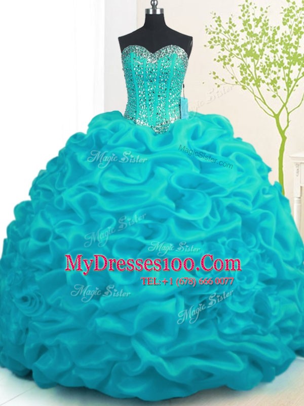 With Train Ball Gowns Sleeveless Aqua Blue Vestidos de Quinceanera Brush Train Lace Up
