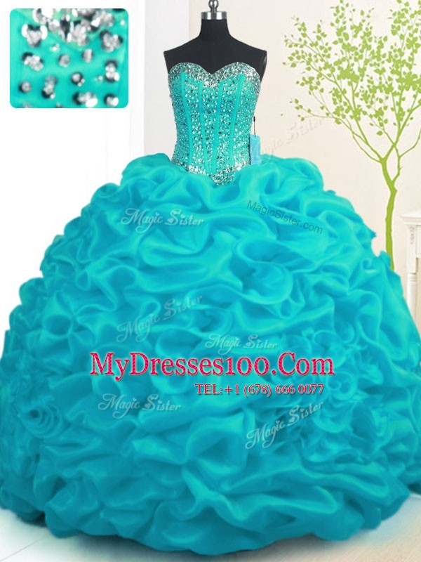 With Train Ball Gowns Sleeveless Aqua Blue Vestidos de Quinceanera Brush Train Lace Up