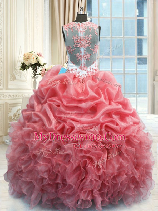 Scoop Sleeveless Organza Quinceanera Dress Beading and Ruffles Zipper