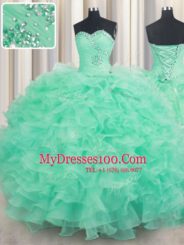 Ball Gowns Ball Gown Prom Dress Apple Green Sweetheart Organza Sleeveless Floor Length Lace Up