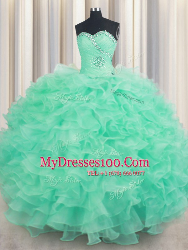 Ball Gowns Ball Gown Prom Dress Apple Green Sweetheart Organza Sleeveless Floor Length Lace Up