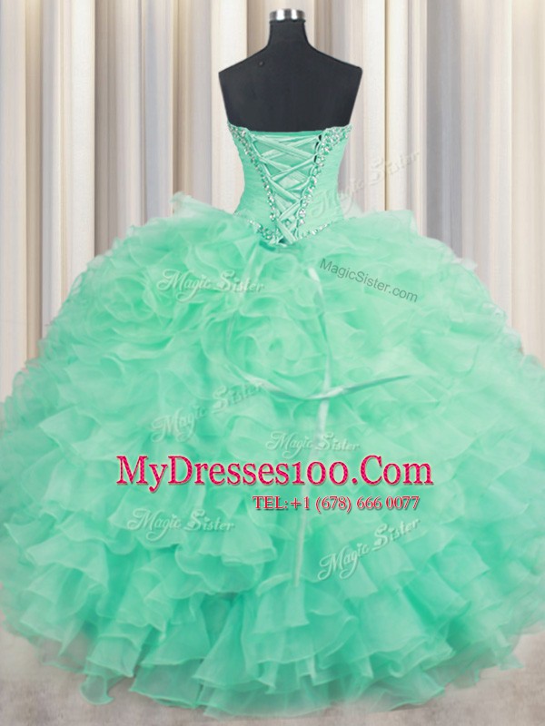 Ball Gowns Ball Gown Prom Dress Apple Green Sweetheart Organza Sleeveless Floor Length Lace Up