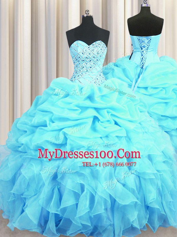 Sweet Pick Ups Floor Length Aqua Blue 15th Birthday Dress Sweetheart Sleeveless Lace Up